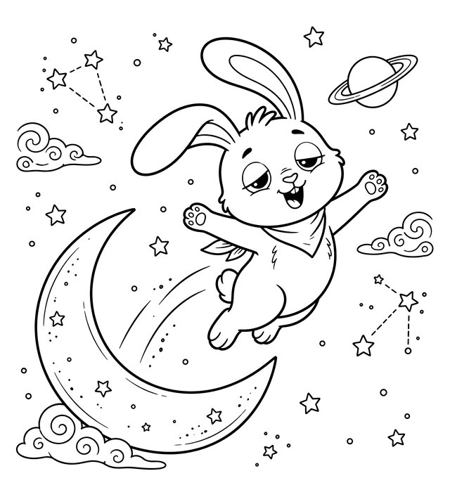 Moonto leaps off the crescent moon (line art)