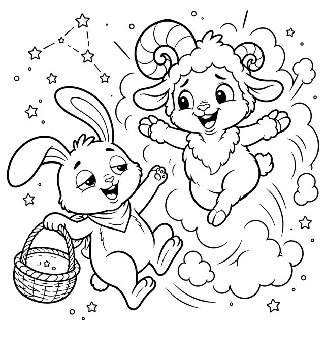 Rammy bursts out of the smoke cloud (line art)