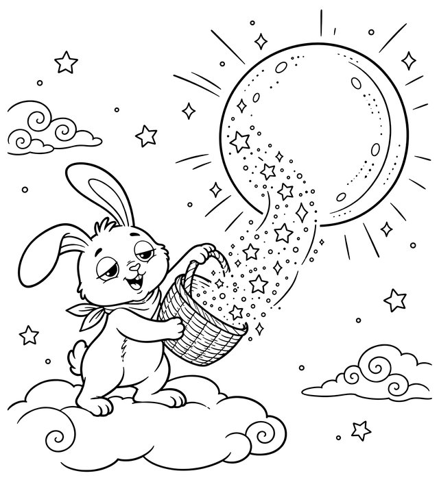 Moonto pours stardust into the moon (line art)